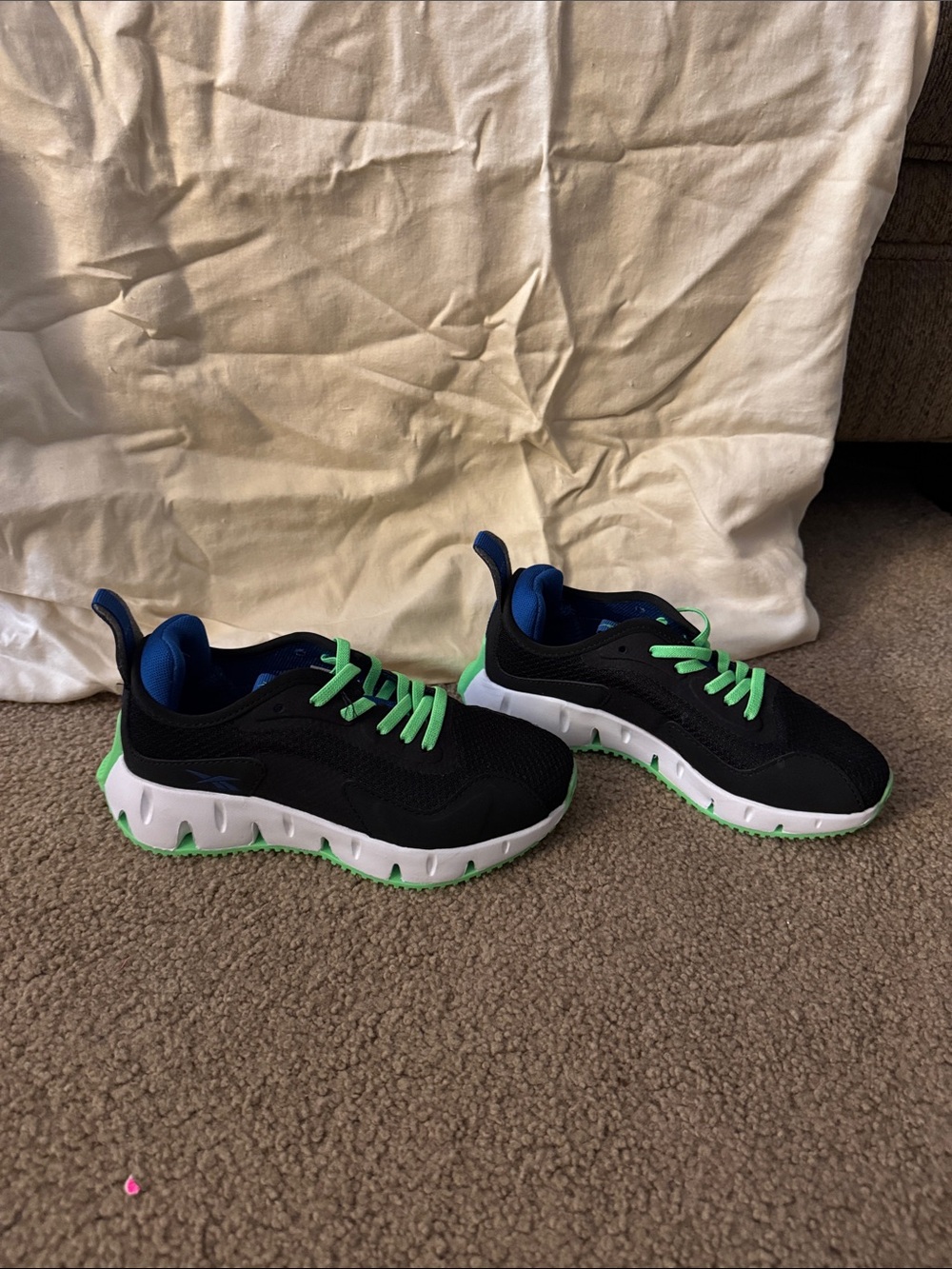 Reebok Kids Black Sneakers with Green Laces and Blue Liner